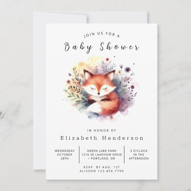 Nature Inspired Theme Fox Baby Shower  Invitation (Front)