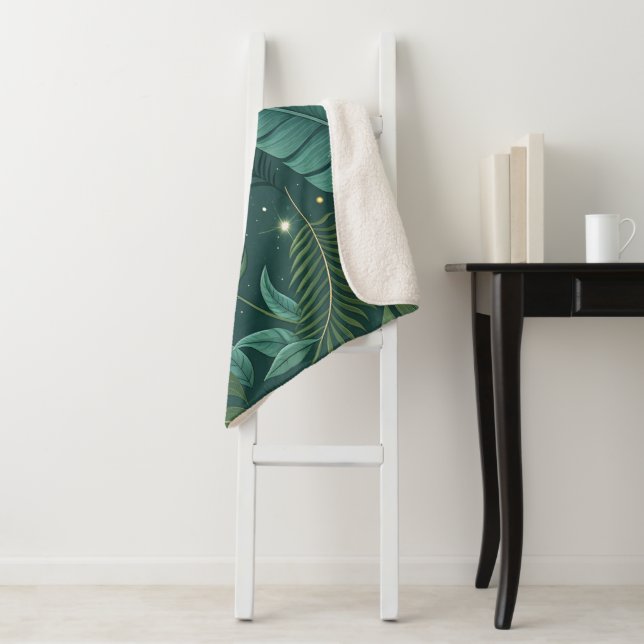 Nature-Inspired Tropical Leaves Seamless Pattern Sherpa Blanket (In Situ)