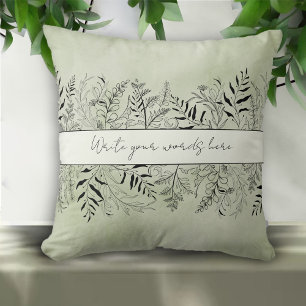 Nature Inspired Watercolor Botanical Leaves Text Cushion