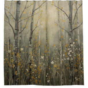 Nature Inspired Wild Flowers Birch Tree Forest Shower Curtain