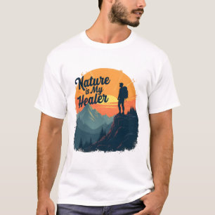 Nature is My Healer– Hiking Adventure Retro Sunset T-Shirt