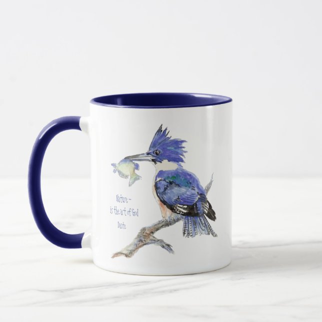 Nature is the art of God, Quote - Kingfisher, Bird Mug (Left)