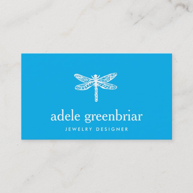 Nature Jewellery Designer Dragonfly Logo Cobalt Bl Business Card (Front)