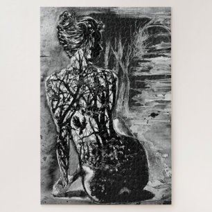 Nature Lady Jigsaw Puzzle Black and White Painting