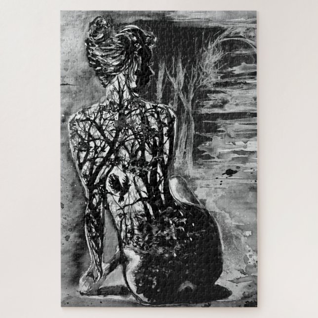 Nature Lady Jigsaw Puzzle Black and White Painting (Vertical)