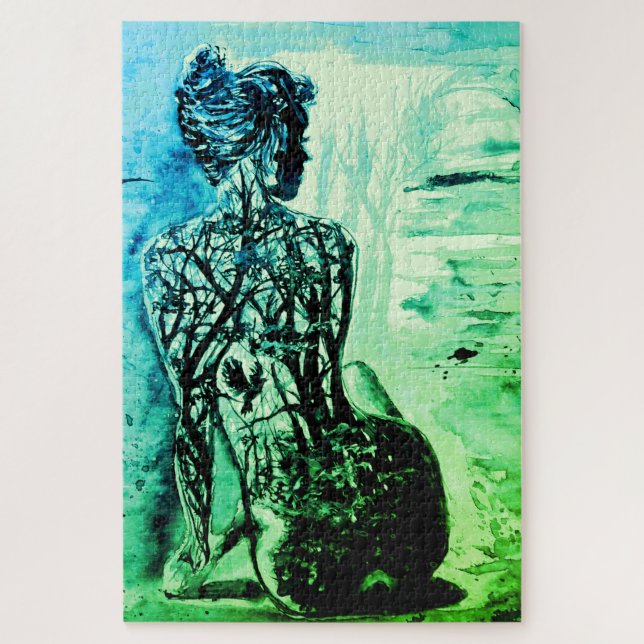 Nature Lady Jigsaw Puzzle Painting Green Art (Vertical)