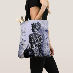 Nature Lady Tote Bag - Black and White Painting