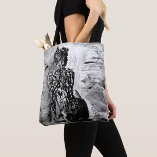 Nature Lady Tote Bag Black White - Painting