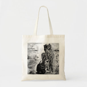 Nature Lady Tote Bag Black White Painting