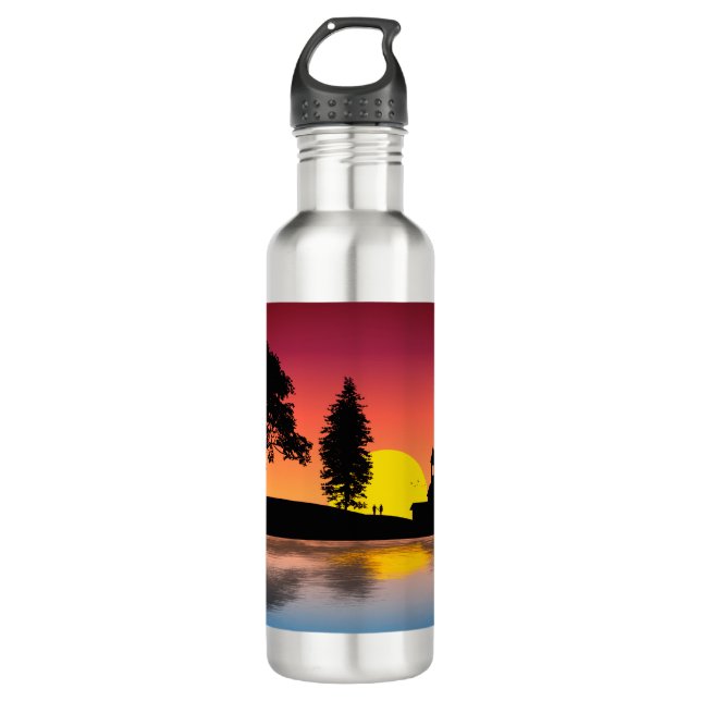 Nature Lake Trees Couple Silhouette Artwork 710 Ml Water Bottle (Front)