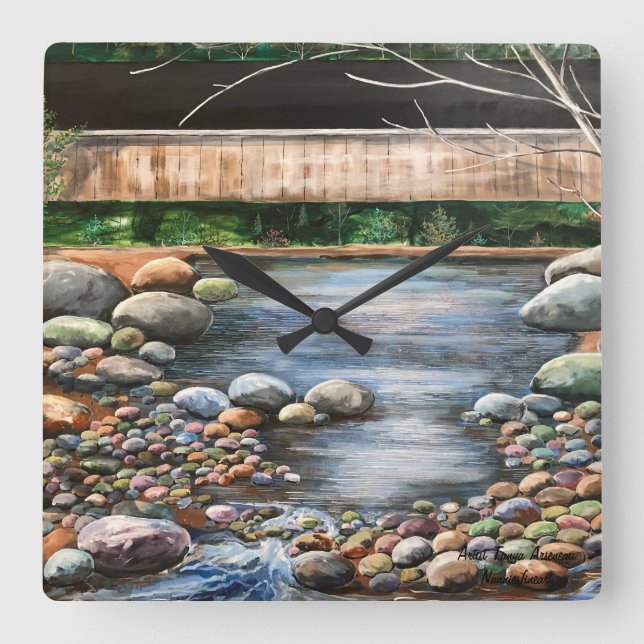 Nature Landscape Brook scene Square Wall Clock (Front)