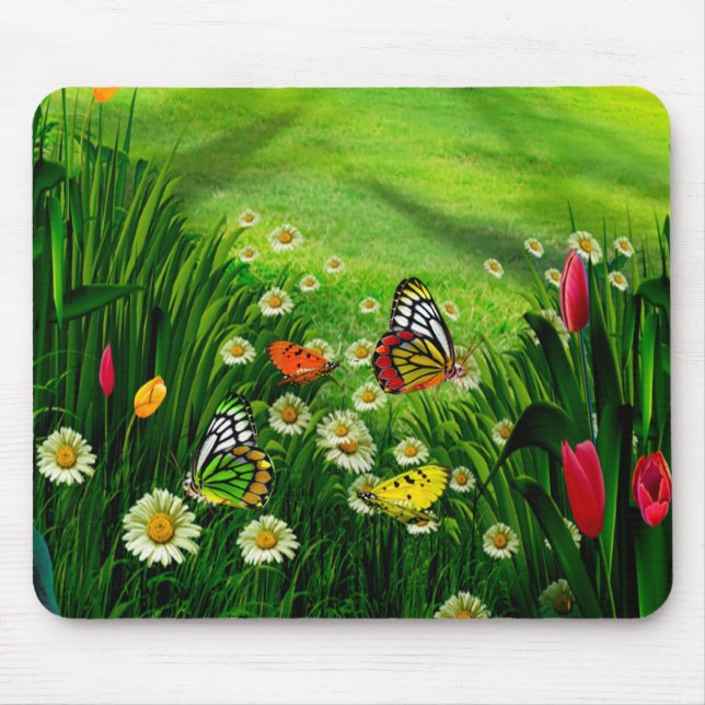 Nature Landscape- Butterfly's & Flowers Mouse Mat (Front)