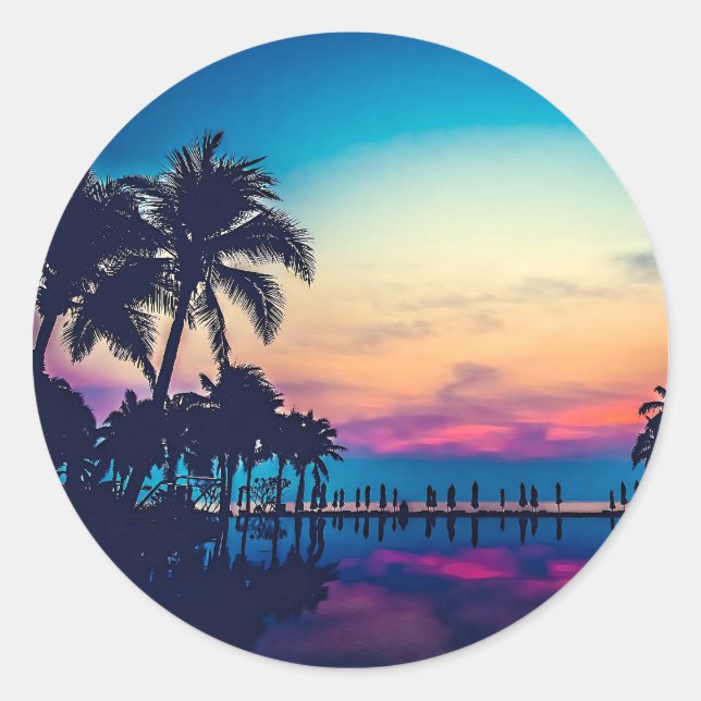 Nature Landscape Pool Palm Trees-25925 Classic Round Sticker (Front)