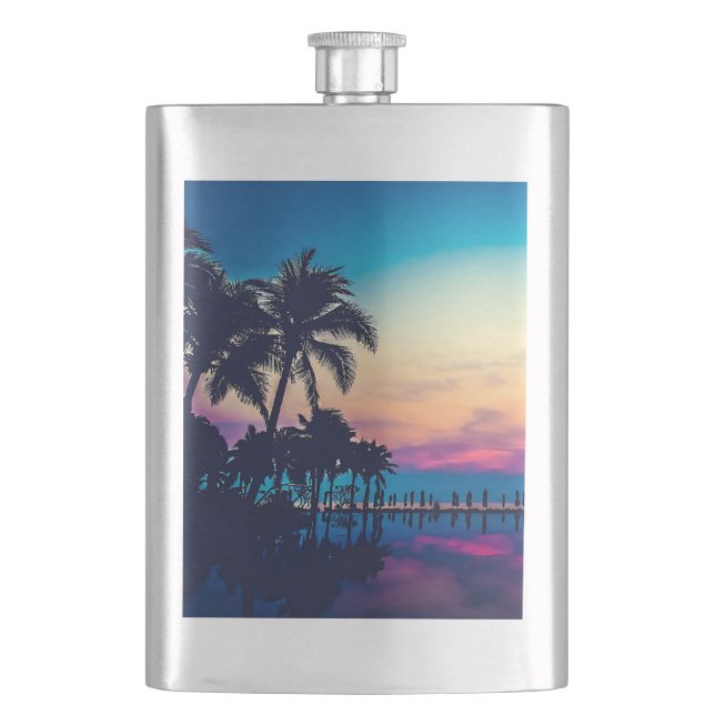 Nature Landscape Pool Palm Trees-25925 Hip Flask (Front)