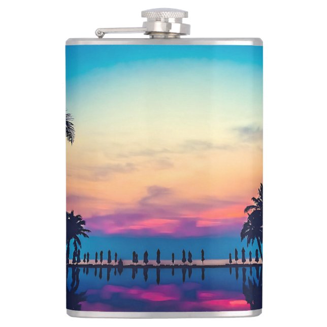 Nature Landscape Pool Palm Trees-25925 Hip Flask (Front)