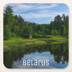 Nature Landscape Scenery Canal Sky Belarus Square Paper Coaster