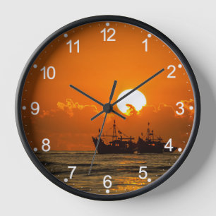 Nature Landscape Sunset with Boat-68465 Clock