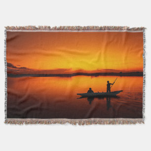 Nature Landscape Sunset with Boat  Throw Blanket