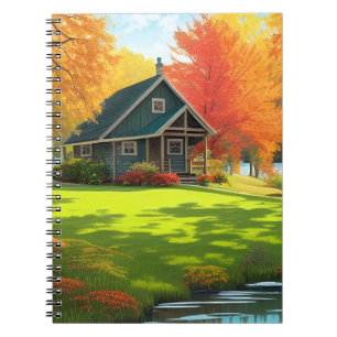 Nature Landscape with Lake and Cottage Notebook