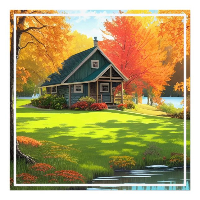 Nature Landscape with Lake and Cottage Photo Print (Front)