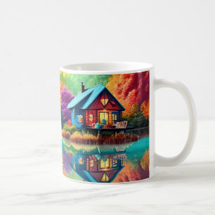 Nature Landscape with Lake, Cottage, Autumn Coffee Mug