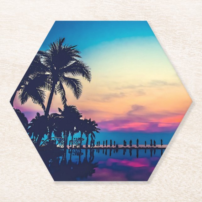 Nature Landscape with Pool Palm Trees-25925 Paper Coaster (Front)