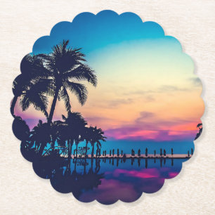 Nature Landscape with Pool Palm Trees-25925 Paper Coaster