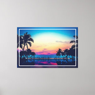 Nature Landscape with  Pool Palm Trees Canvas Print
