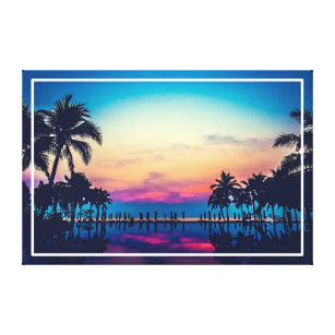 Nature Landscape with  Pool Palm Trees Canvas Print
