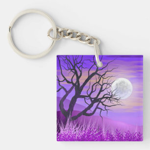 Nature Landscape with Purple Background Key Ring