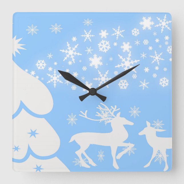 Nature  Landscapes  Seasons Winter Snowflake Deer Square Wall Clock (Front)