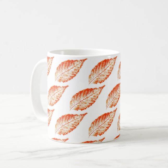 Nature Leaf Print autumn beech leaf orange tiled. Coffee Mug (Front Left)