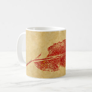 Nature Leaf Print autumn torn leaf in red on tan. Coffee Mug