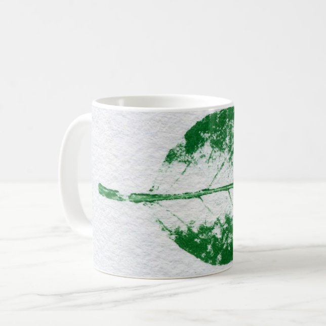 Nature Leaf Print green on white spring apple. Coffee Mug (Front Left)