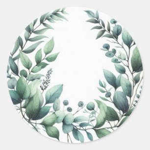 Nature Leaves Foliage Green Watercolor Rustic Farm Classic Round Sticker