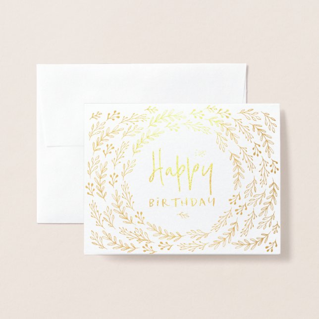 Nature Leaves Happy Birthday Foil Card (Front With Envelope)