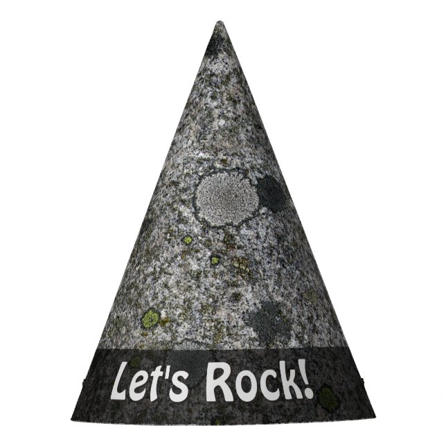 Nature Lets Rock Geology Grey Granite any Text Party Hat (Front)