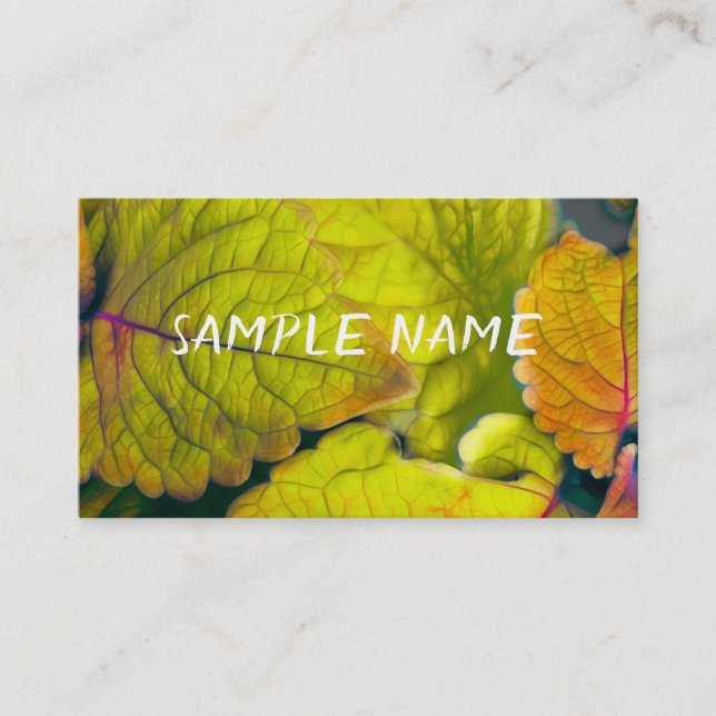 nature lime green leaves photo art plants  business card (Front)