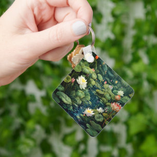 Nature Lotus Water Lily Pond Landscape Key Ring