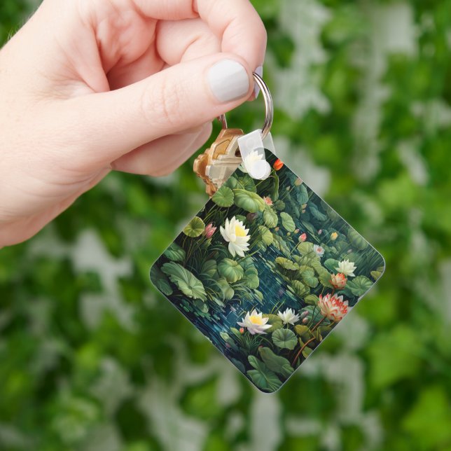 Nature Lotus Water Lily Pond Landscape Key Ring (Hand)