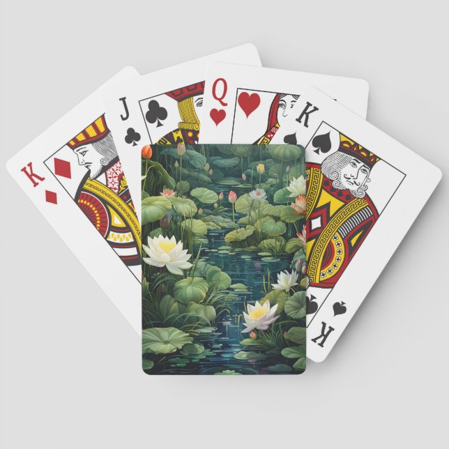 Nature Lotus Water Lily Pond Landscape Playing Cards (Back)