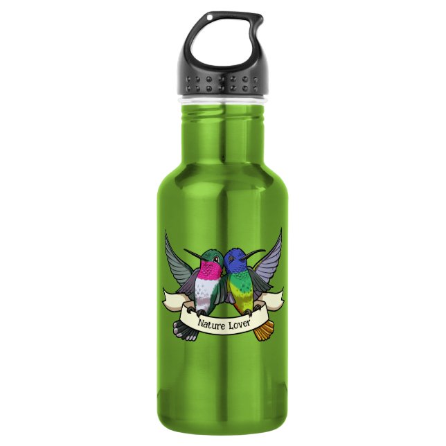 Nature Lover Colourful Hummingbirds Cartoon 532 Ml Water Bottle (Front)