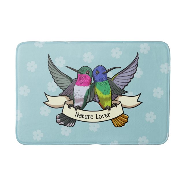 Nature Lover Colourful Hummingbirds Cartoon Bath Mat (Front)