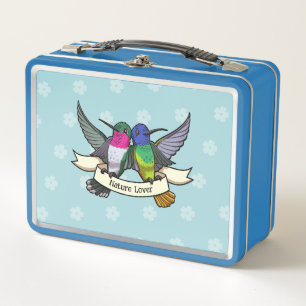 Nature Lover Colourful Hummingbirds Cartoon Metal Lunch Box