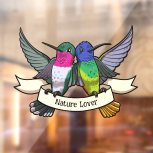 Nature Lover Colourful Hummingbirds Cartoon Window Cling