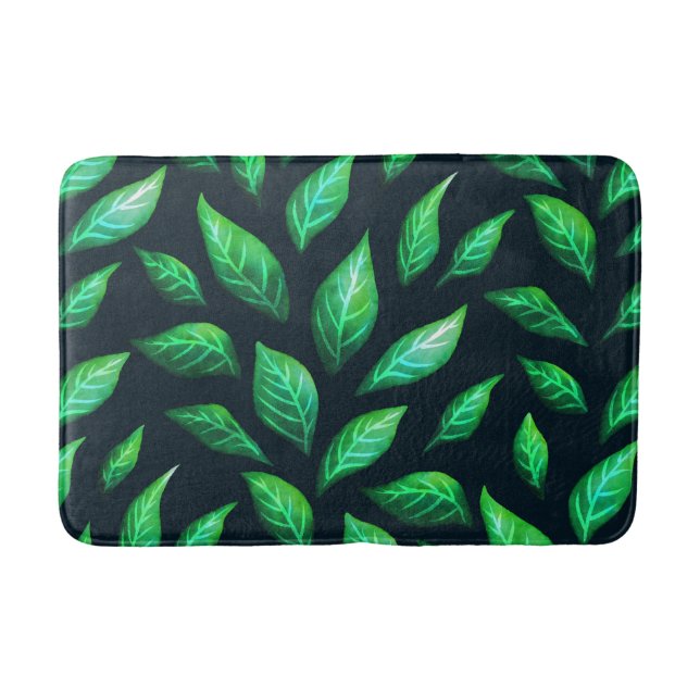 Nature lover dark botanical green leaves bath mat (Front)