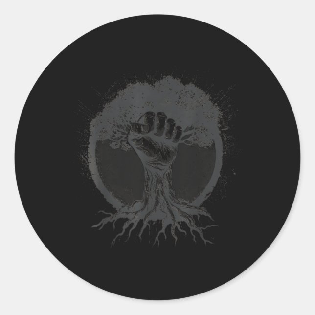 Nature Lover Environmentalist Fist Tree Roots Eart Classic Round Sticker (Front)