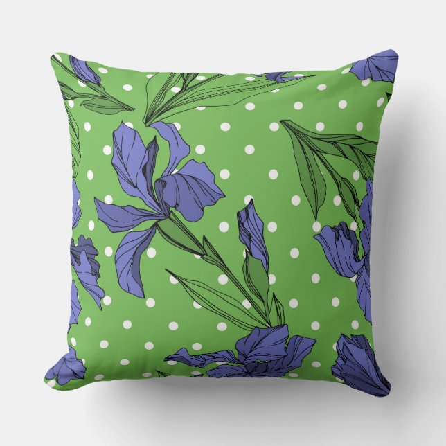 Nature lover greenery, blue flowers engraved ink cushion (Front)