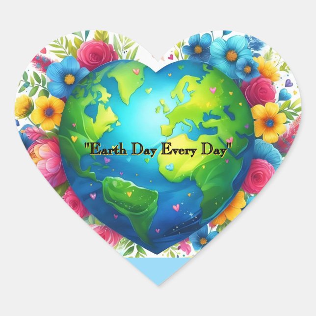 Nature-Lover Heart Earth Artwork  Sticker ("Celebrate Earth Day every day with this bright floral heart shaped sticker")