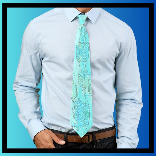 Nature Lover Leaf Design Soft Blue Green Leaves Tie (Creator Uploaded)